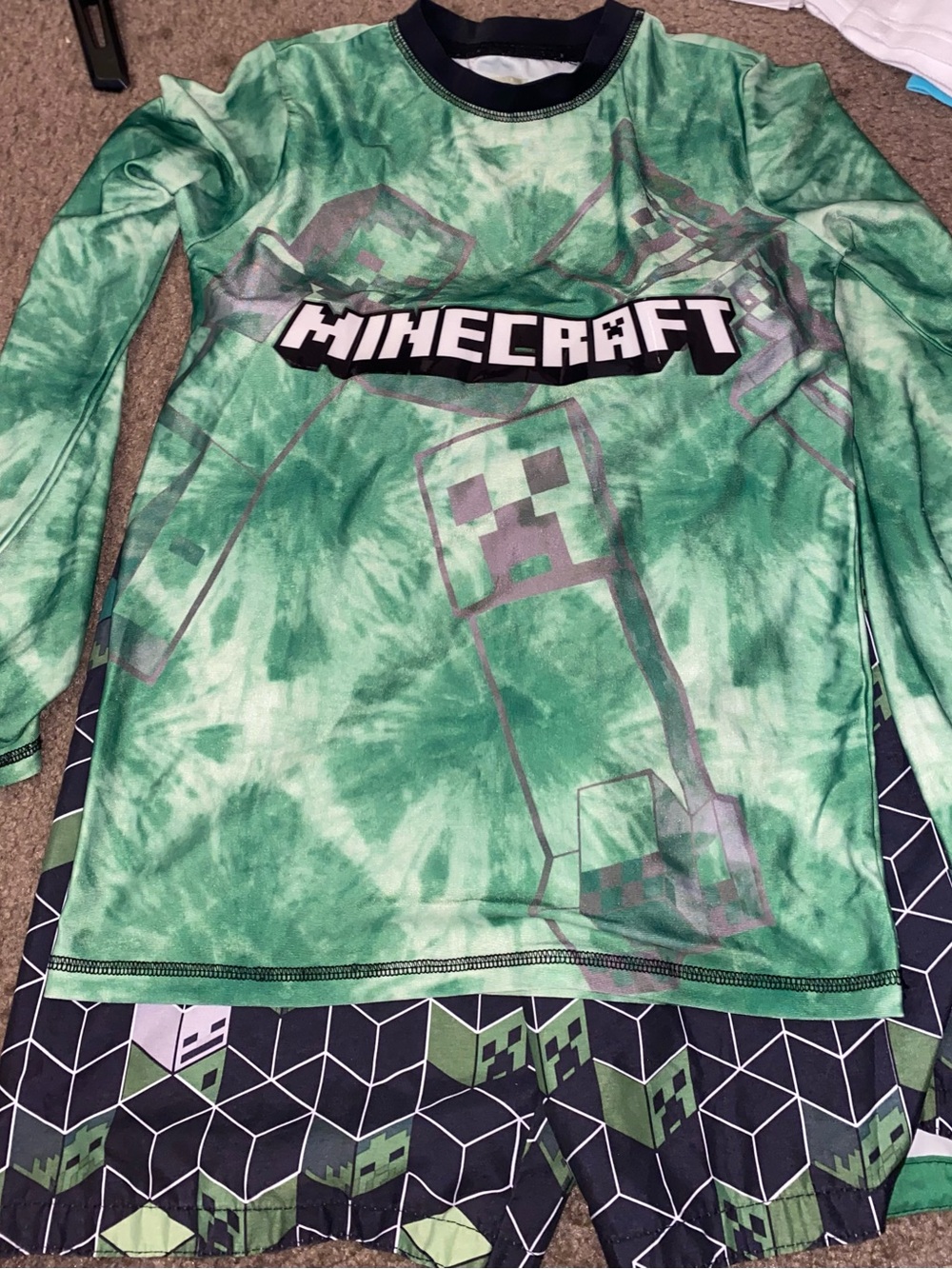 Minecraft Green Creeper Tie-Dye Swim Set Size 10/12
